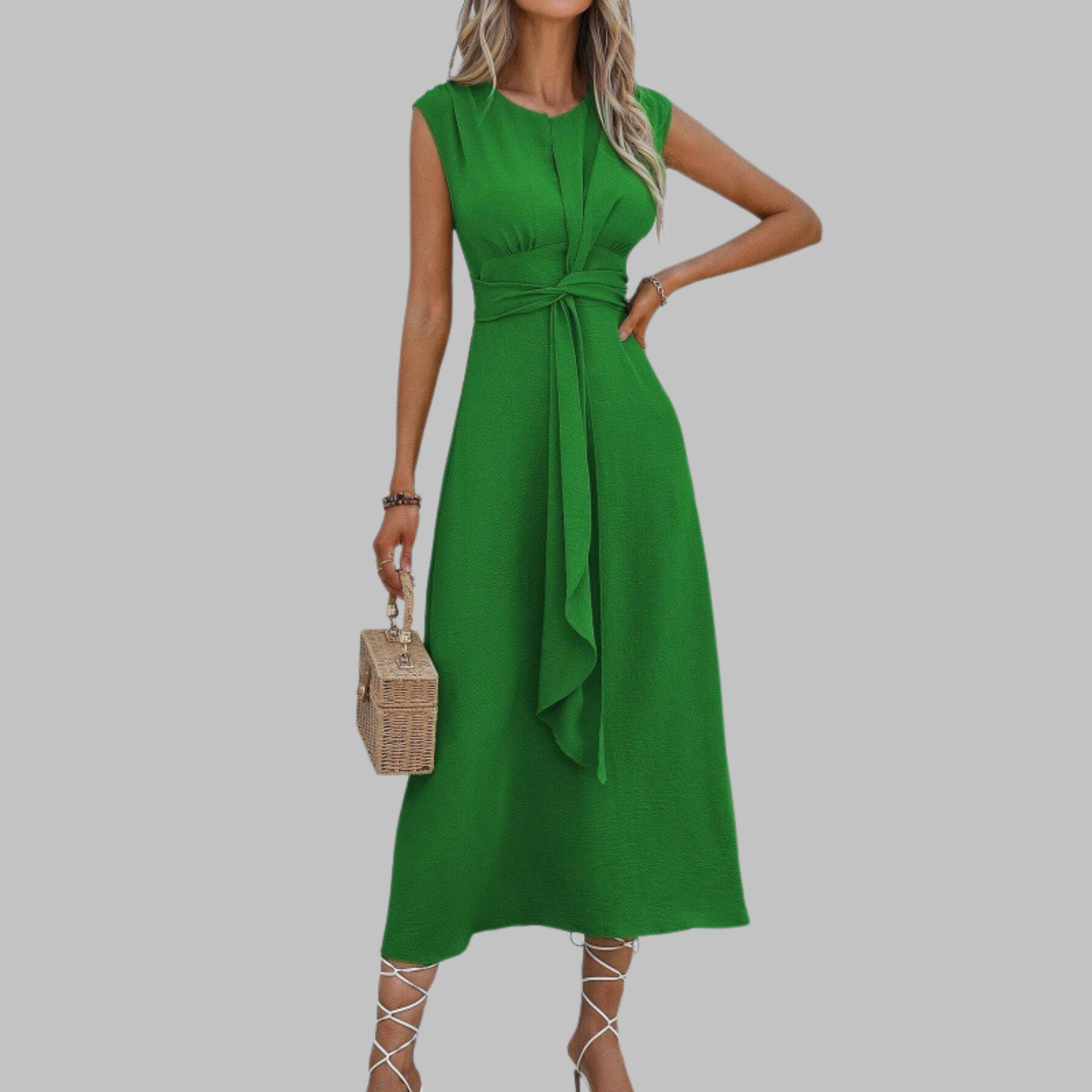 Sophia - Sleeveless Midi Dress with Waist Tie