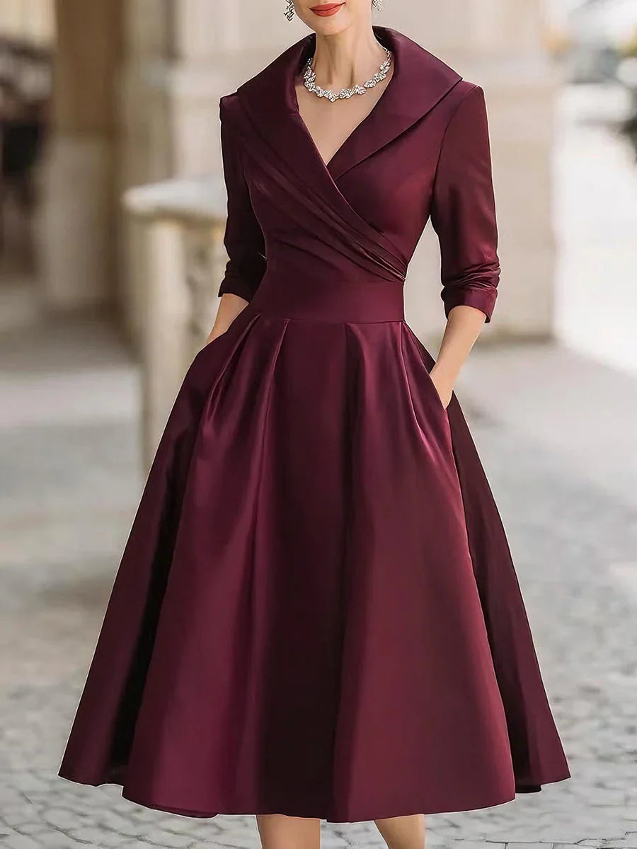 Claudia - 3/4 Sleeve A-Line Midi Dress