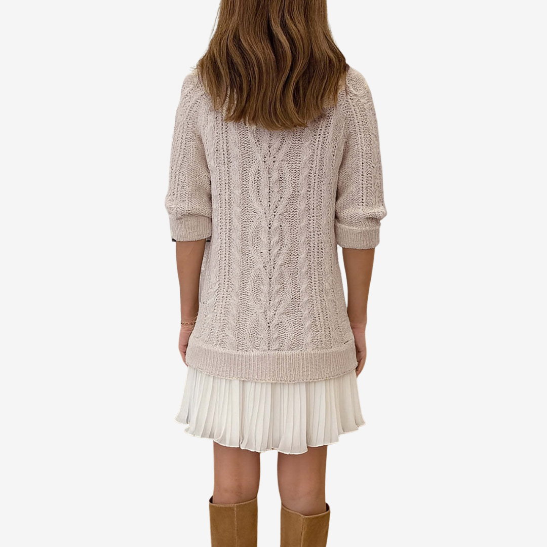 Clara - Cable Knit Sweater Dress with Pleated Hem