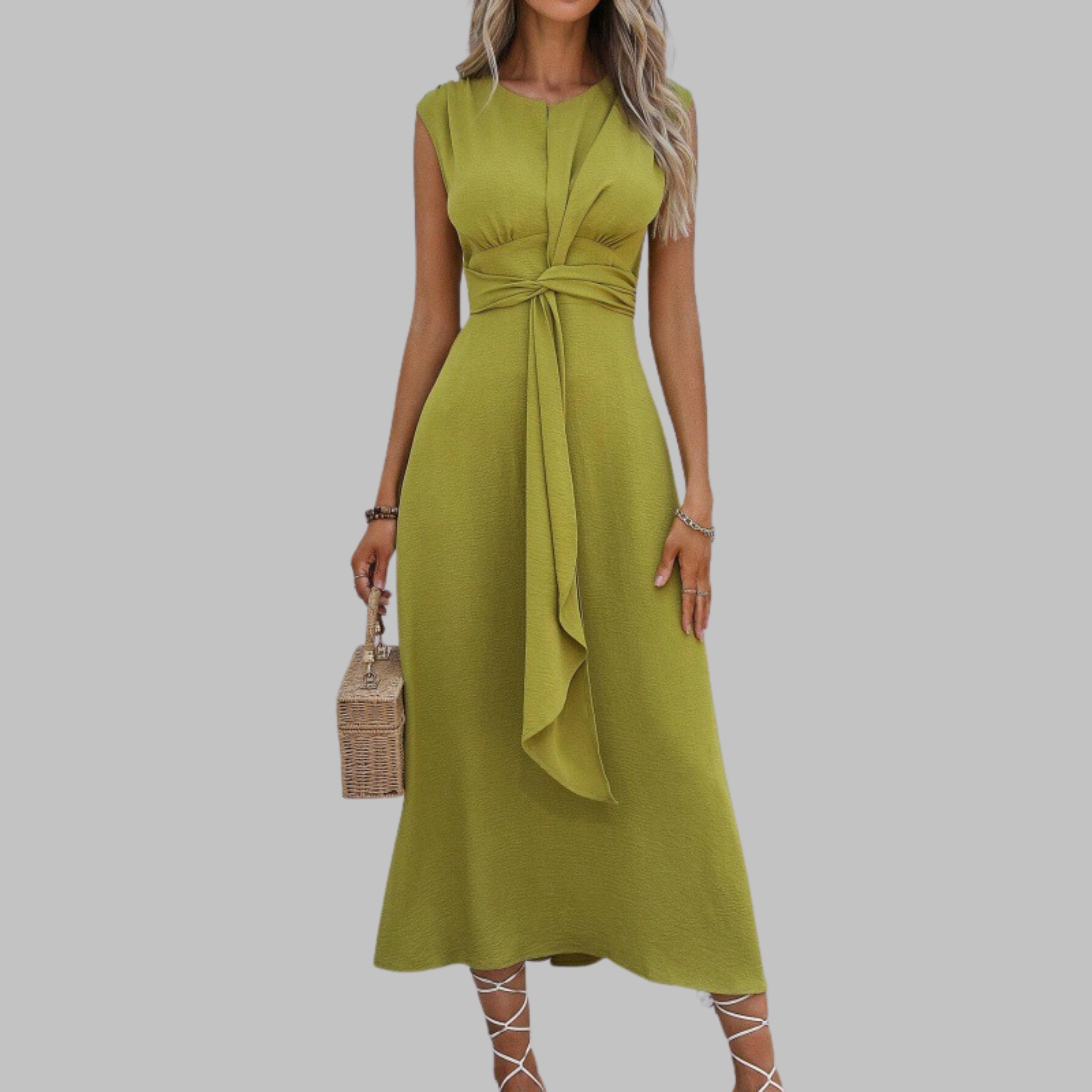 Sophia - Sleeveless Midi Dress with Waist Tie