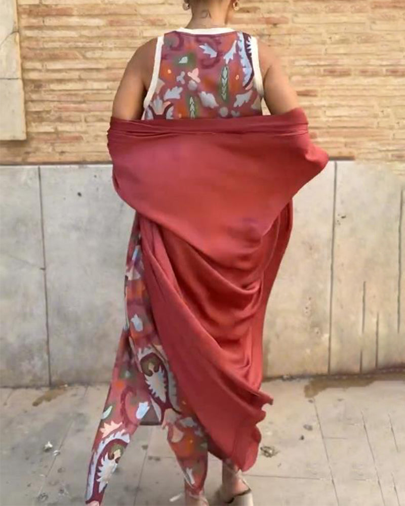 Solandra - Artistic Maxi Dress with Shawl