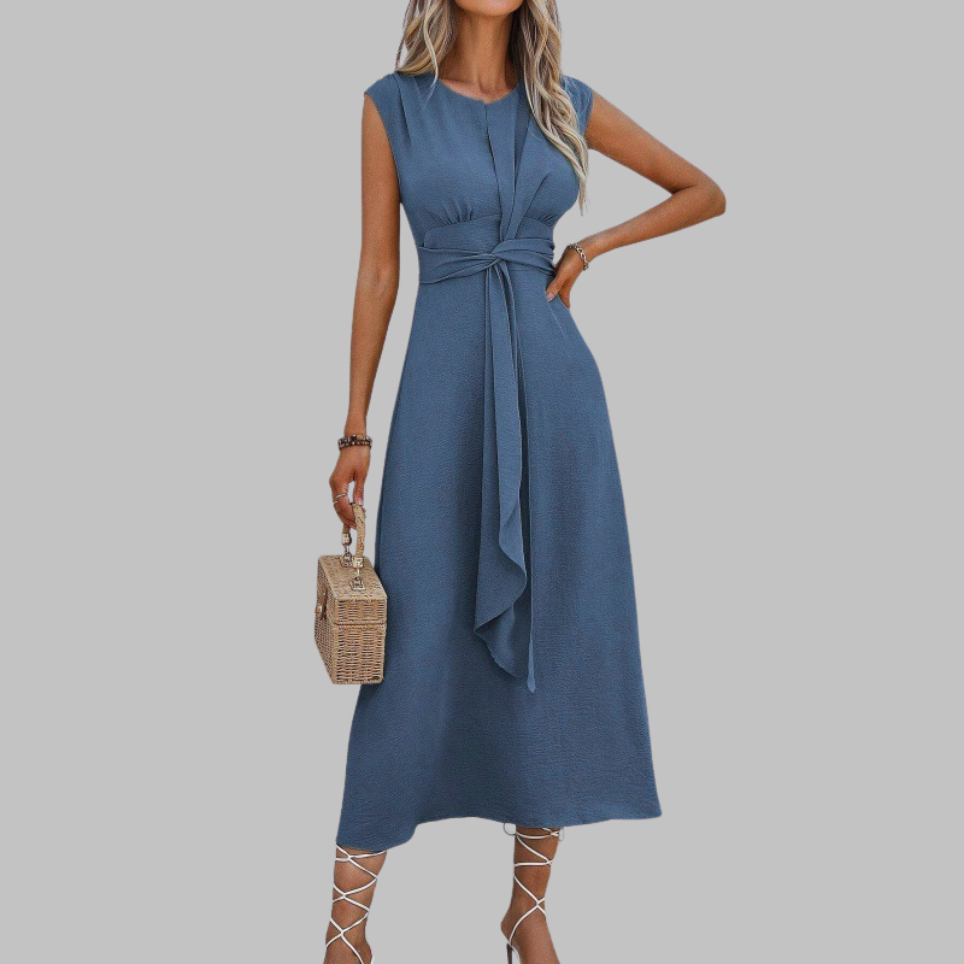 Sophia - Sleeveless Midi Dress with Waist Tie