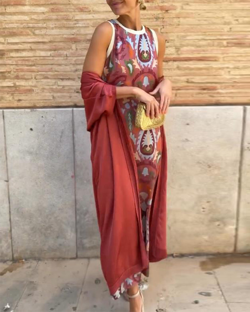 Solandra - Artistic Maxi Dress with Shawl