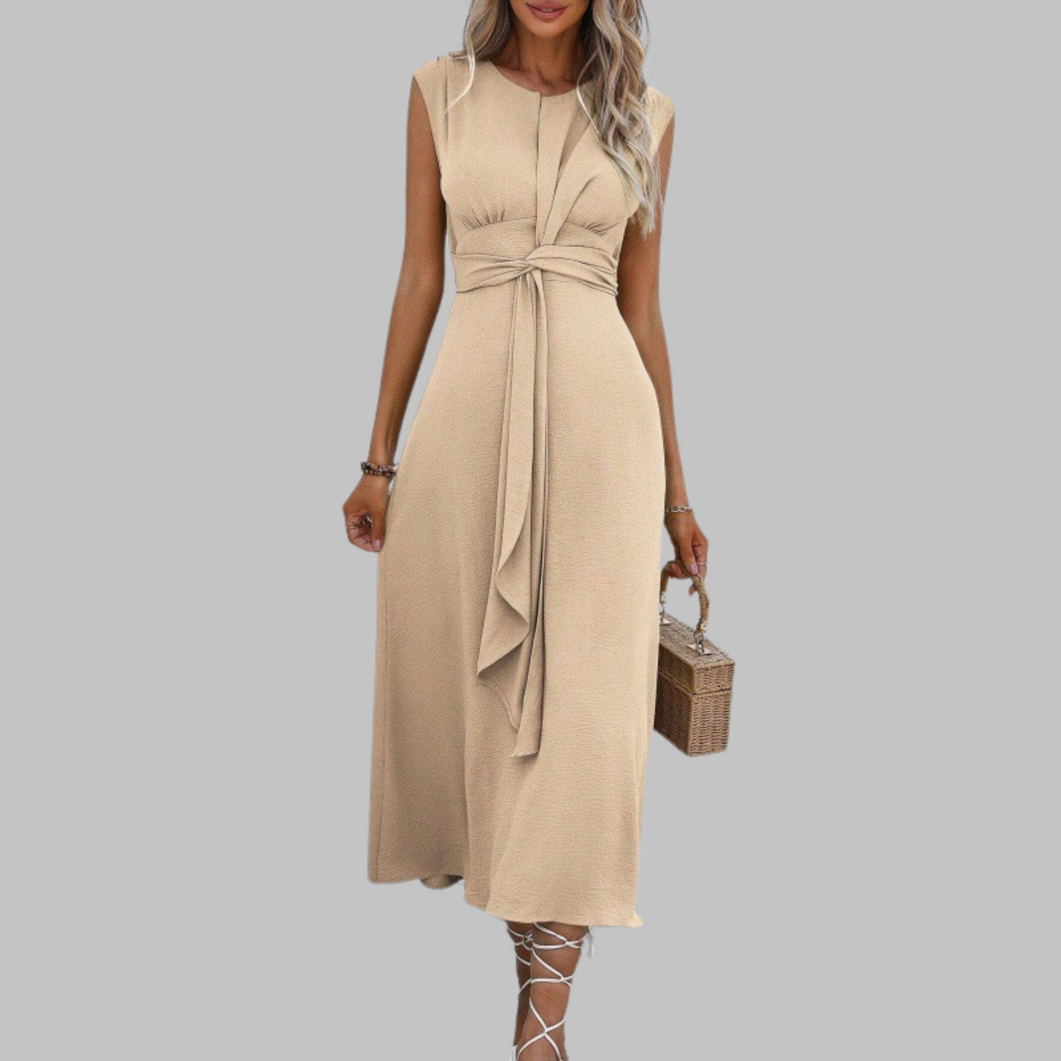 Sophia - Sleeveless Midi Dress with Waist Tie