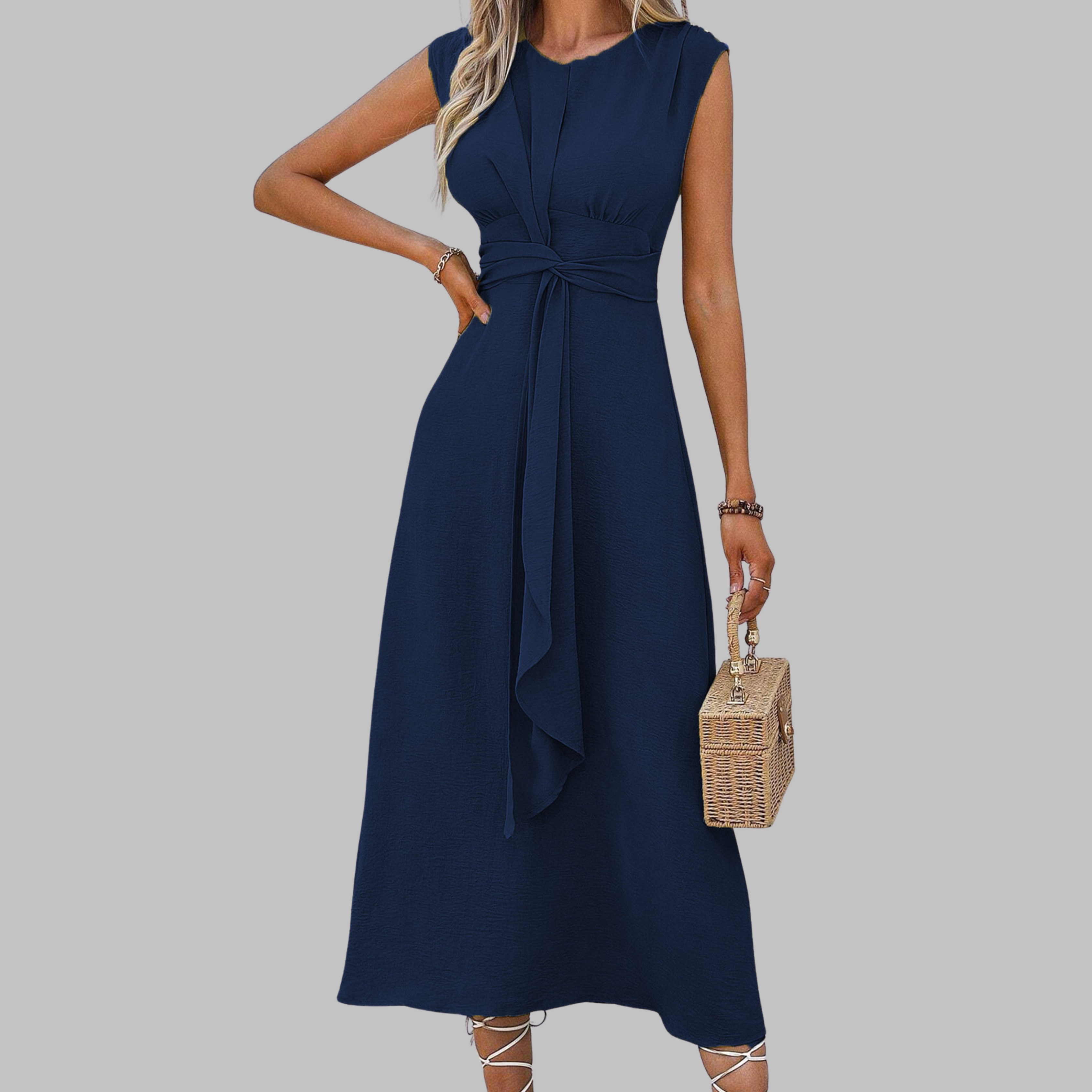 Sophia - Sleeveless Midi Dress with Waist Tie