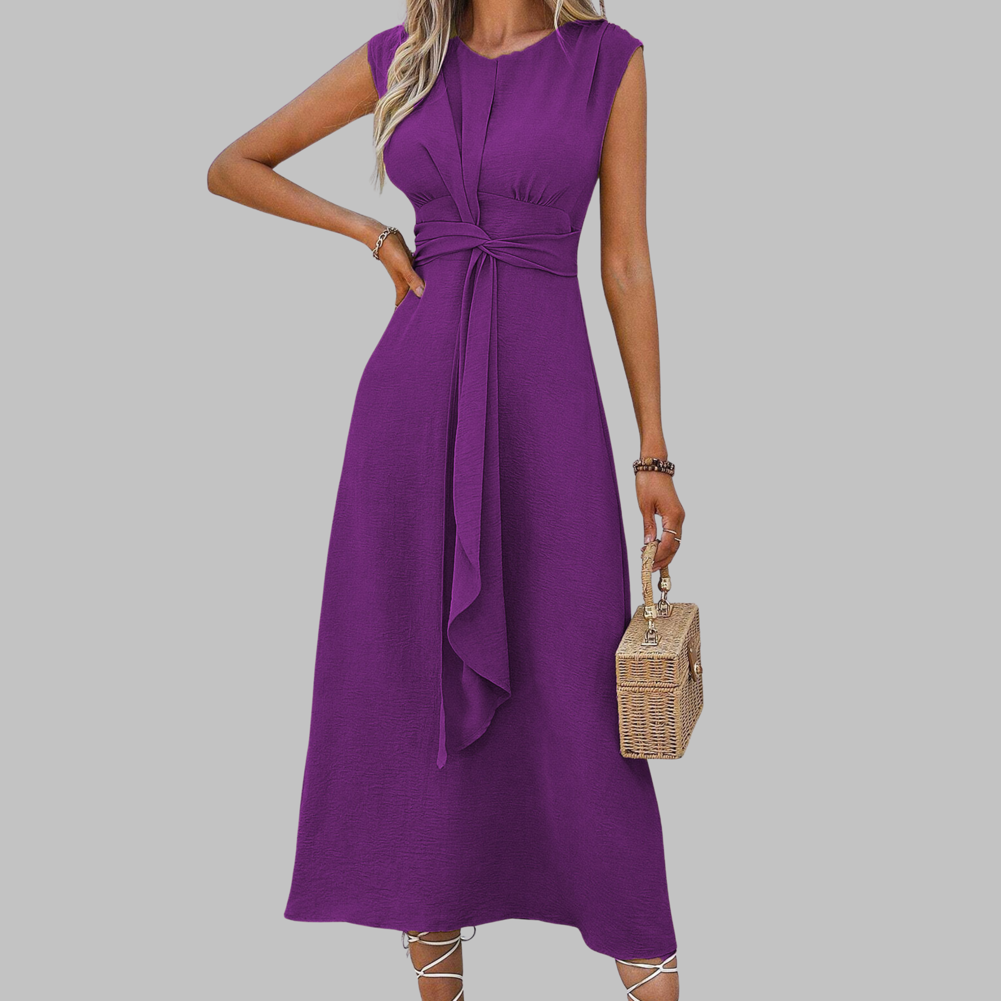 Sophia - Sleeveless Midi Dress with Waist Tie