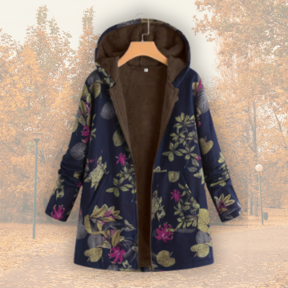 Elowen - Floral Sherpa-Lined Hooded Coat