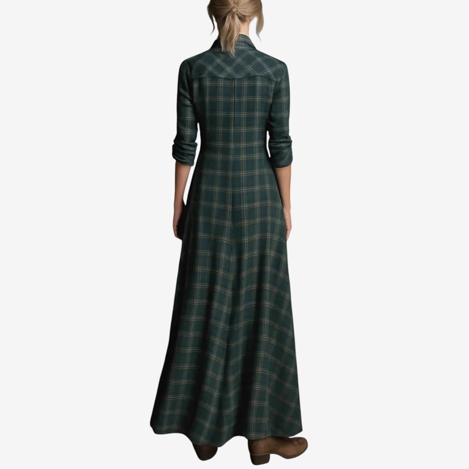 Cecile - Vintage Plaid Maxi Shirt Dress