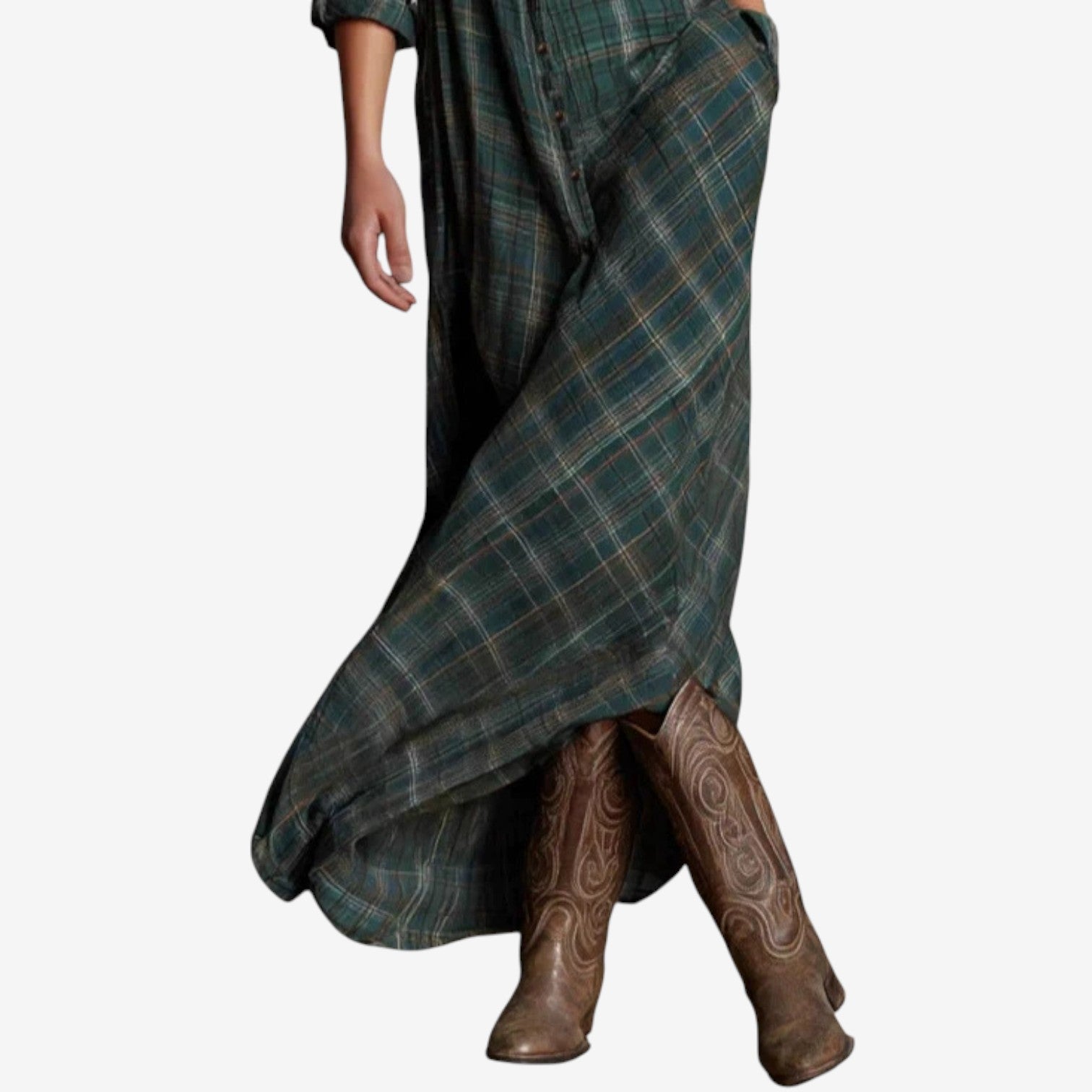 Cecile - Vintage Plaid Maxi Shirt Dress