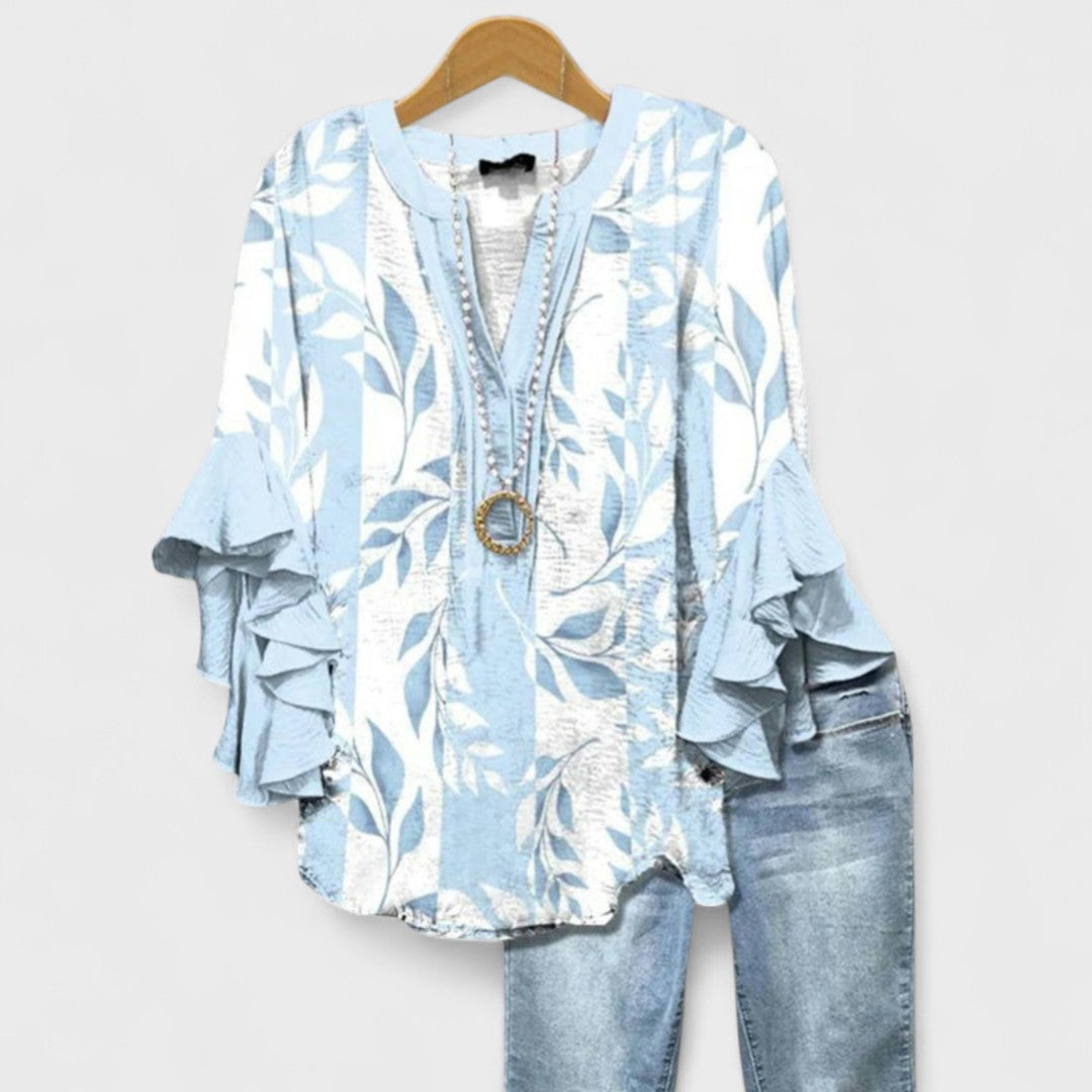 Aurelia - Floral Print Blouse with Ruffled Sleeves