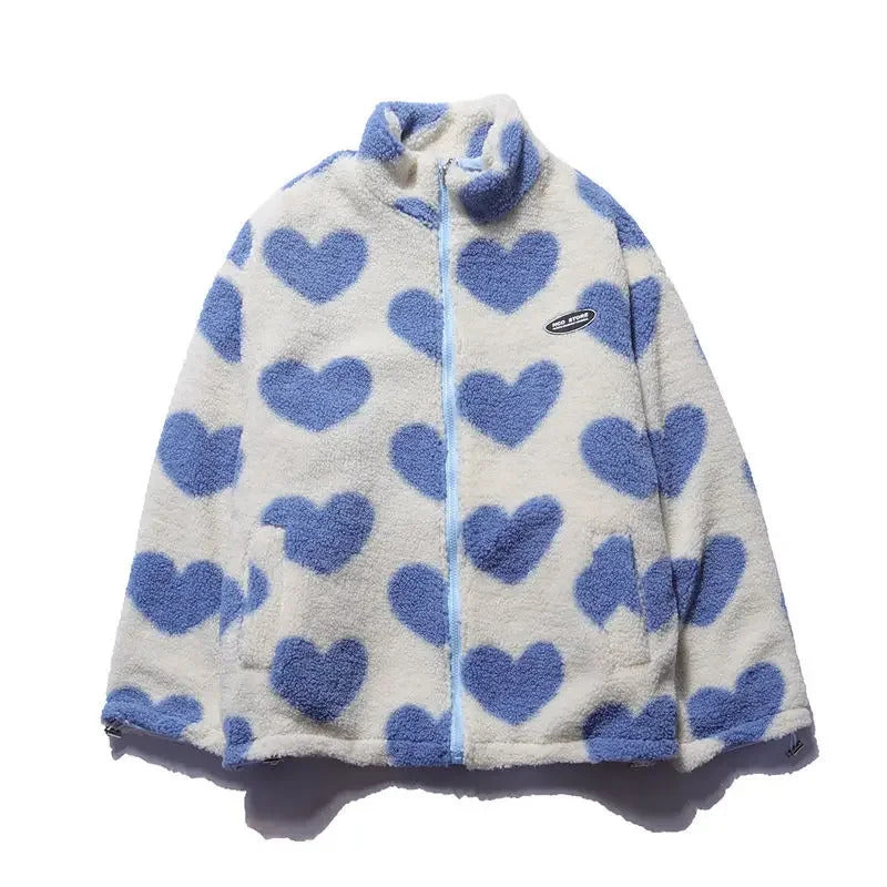 Daria - Women's Reversible Heart Print Fleece Jacket