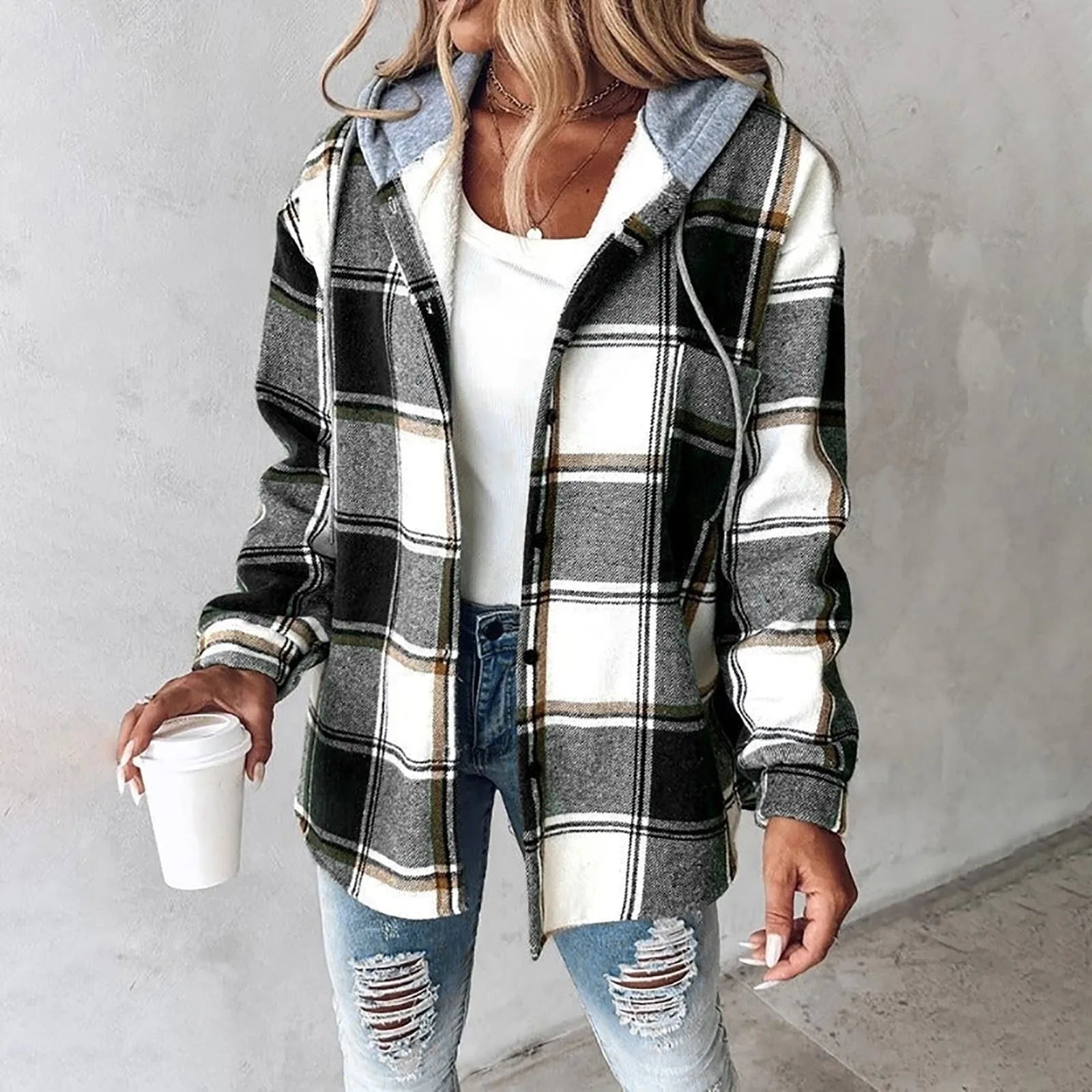 Mirelda - Cozy Plaid Hoodie Jacket