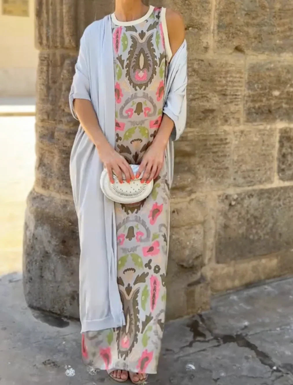 Solandra - Artistic Maxi Dress with Shawl