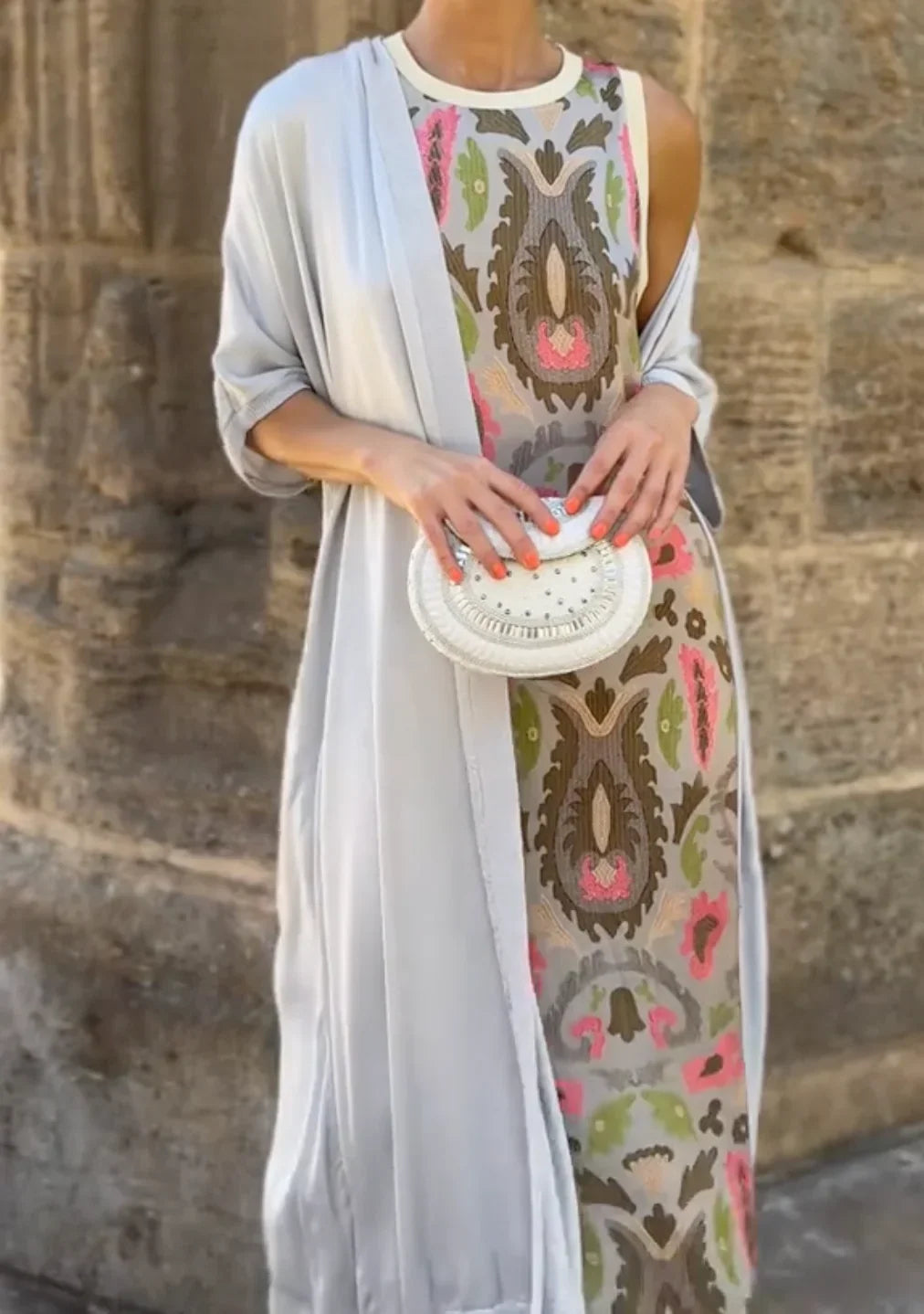 Solandra - Artistic Maxi Dress with Shawl