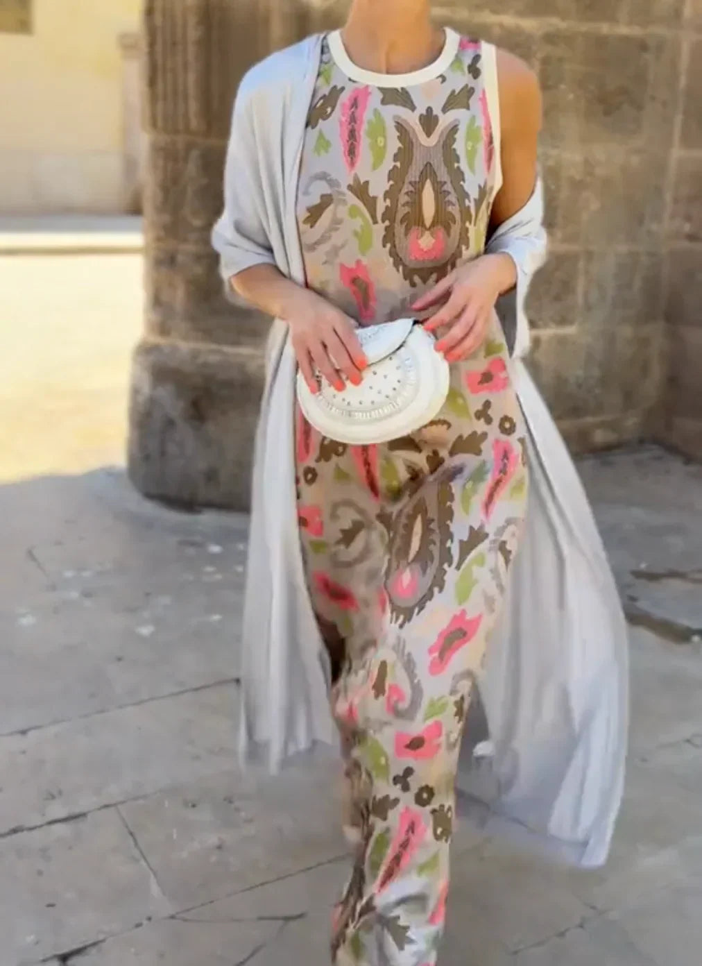 Solandra - Artistic Maxi Dress with Shawl