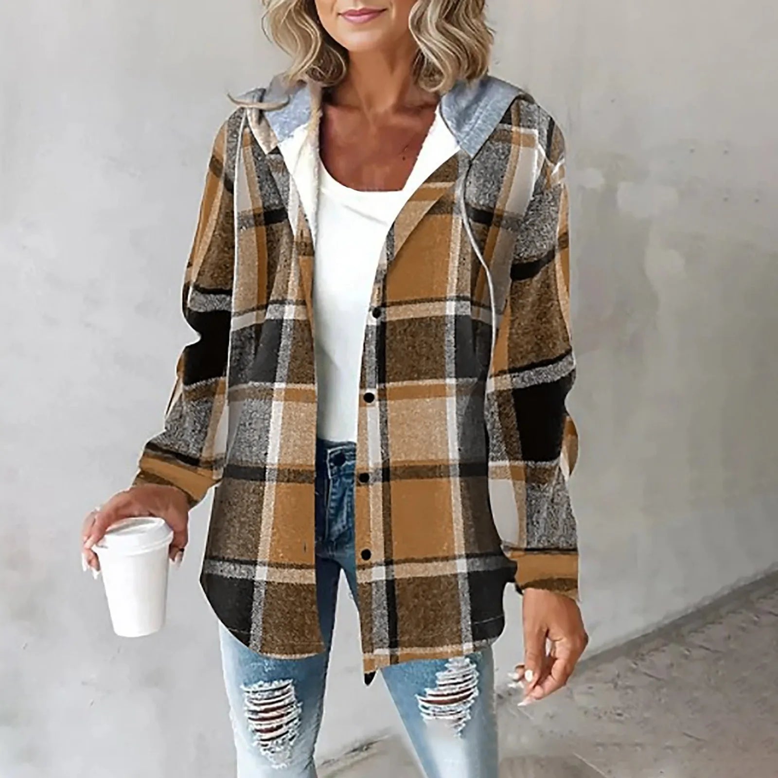 Mirelda - Cozy Plaid Hoodie Jacket