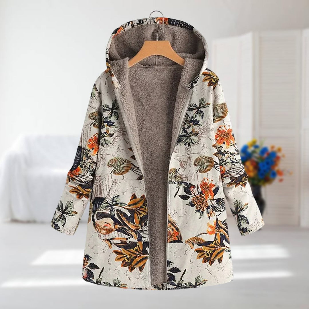 Elowen - Floral Sherpa-Lined Hooded Coat