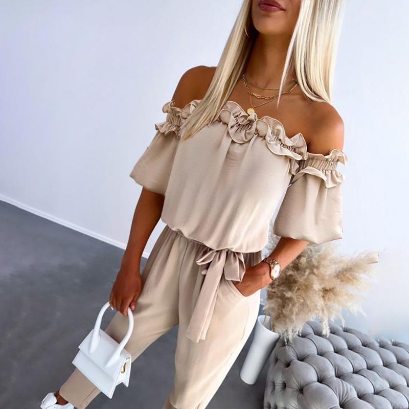 CAMILA – Chic Off Shoulder Frill Tie-Waist Jumpsuit