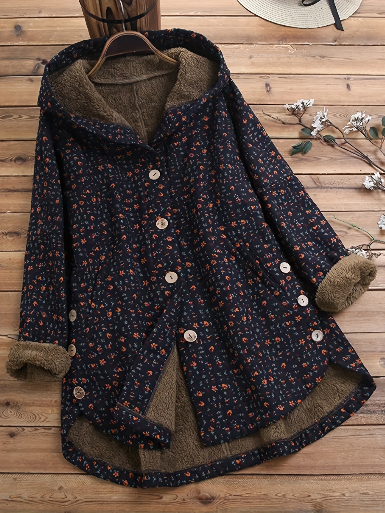 Zinnia - Vintage Floral Hooded Winter Coat