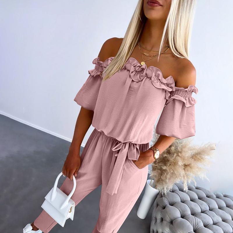 CAMILA – Chic Off Shoulder Frill Tie-Waist Jumpsuit