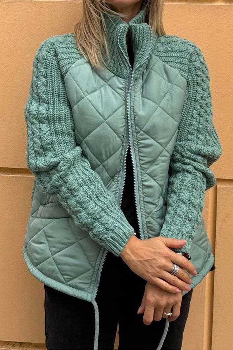 Maries - Quilted Knit-Sleeve Zip Jacket