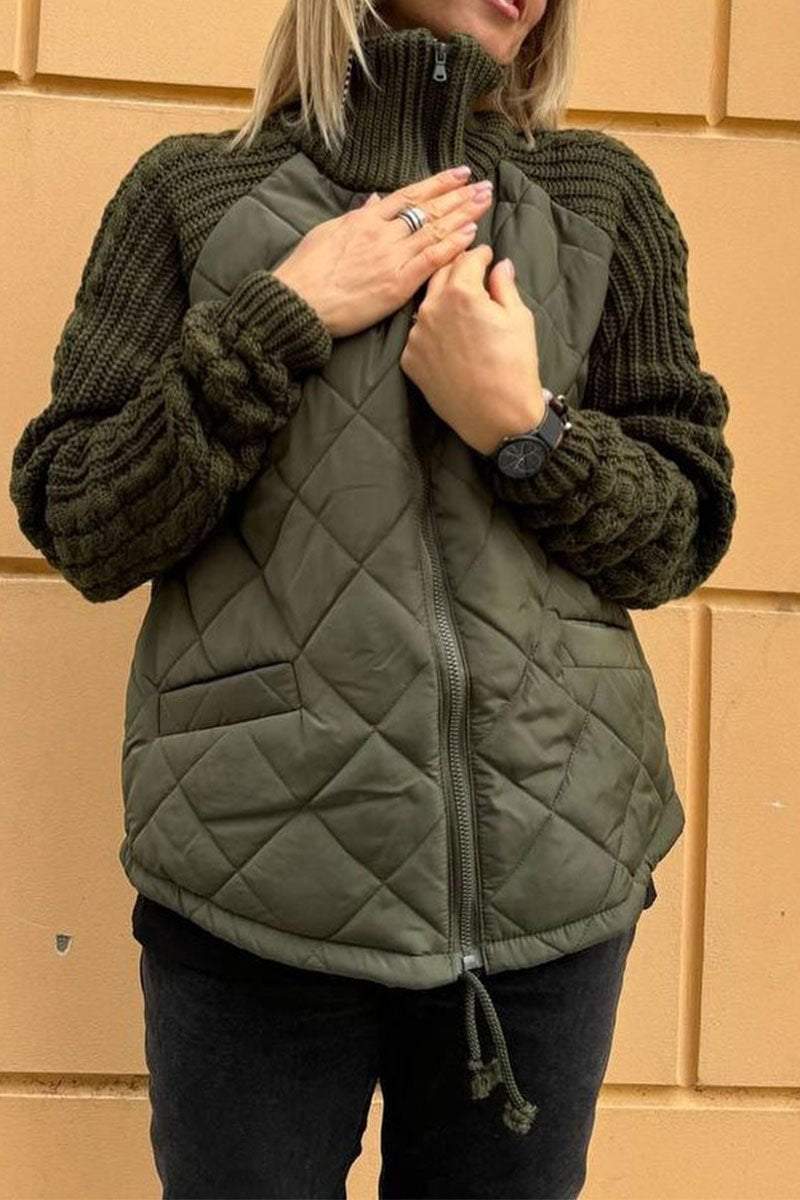 Maries - Quilted Knit-Sleeve Zip Jacket