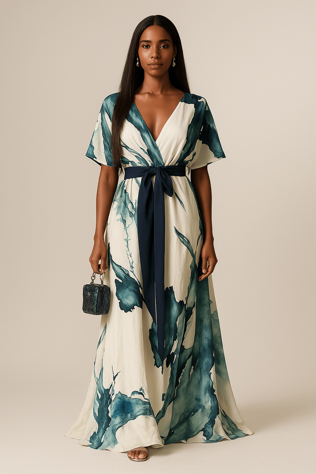 Isla - Elegant Printed Maxi Dress with Waist Tie