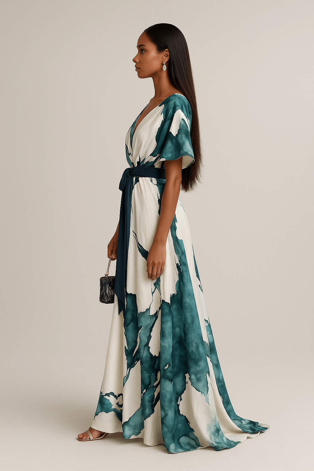 Isla - Elegant Printed Maxi Dress with Waist Tie