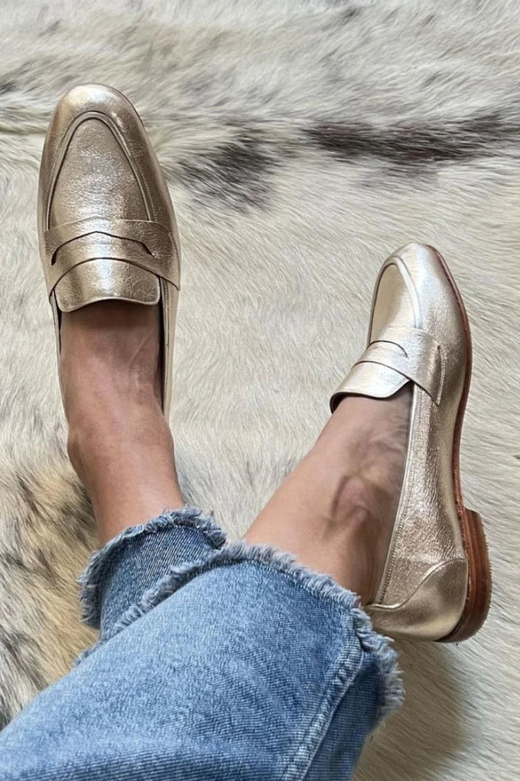 Genevieve - Shiny Light Gold Loafer