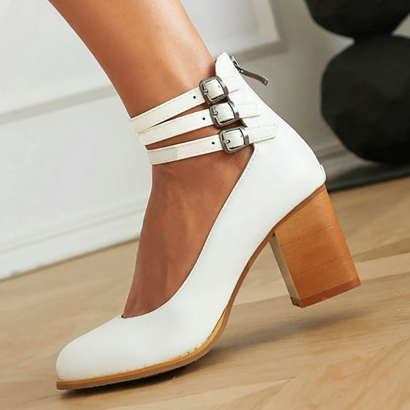 Casilda - Smooth Sandals with Ankle Strap and Thick Sole