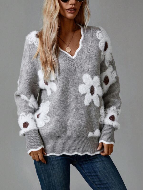 Thea - V-Neck Floral Sweater