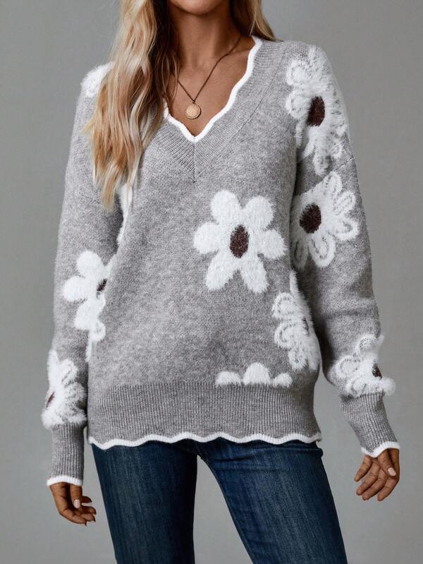 Thea - V-Neck Floral Sweater