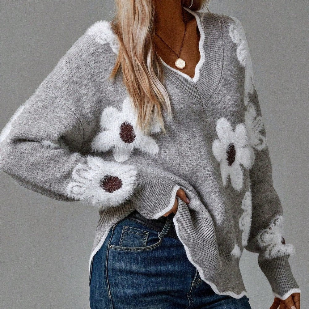 Thea - V-Neck Floral Sweater