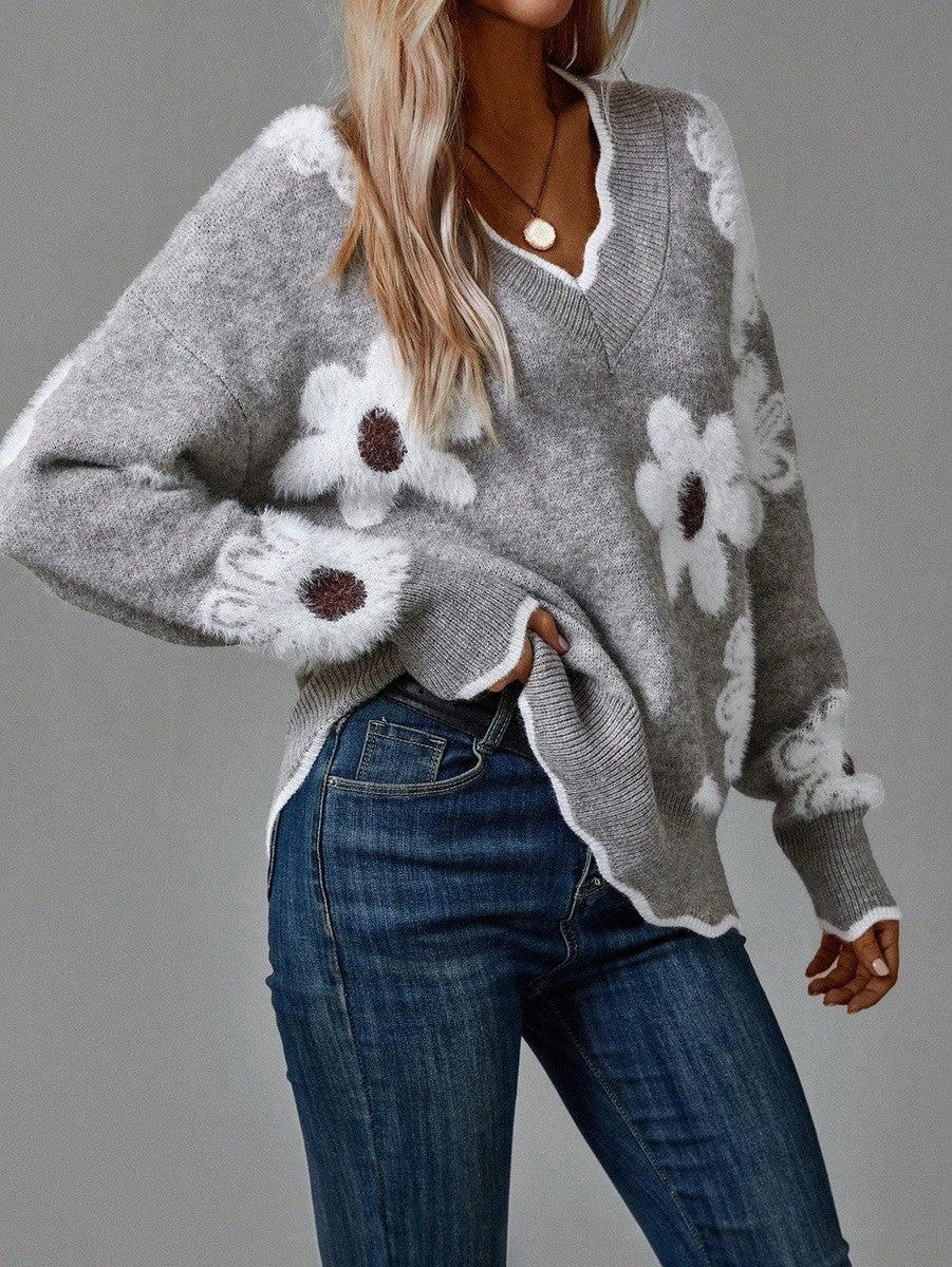 Thea - V-Neck Floral Sweater