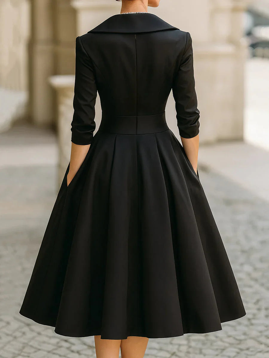 Claudia - 3/4 Sleeve A-Line Midi Dress