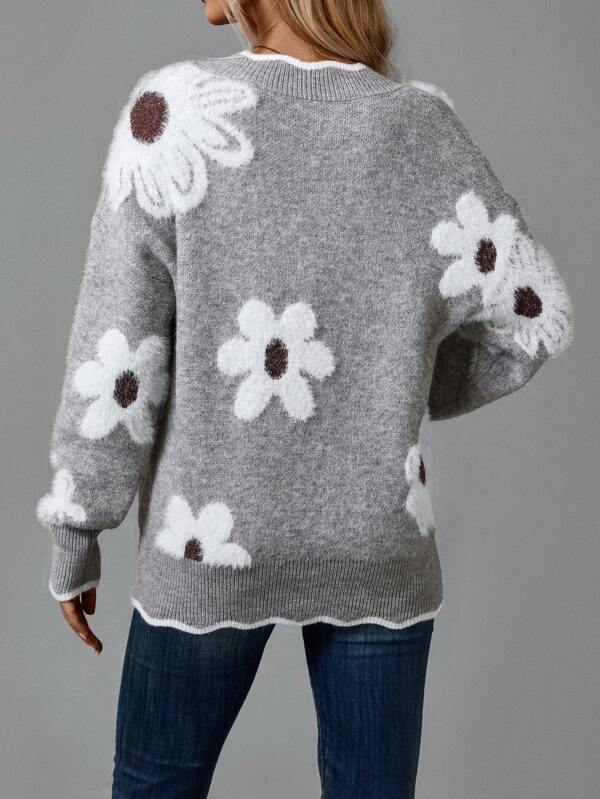 Thea - V-Neck Floral Sweater