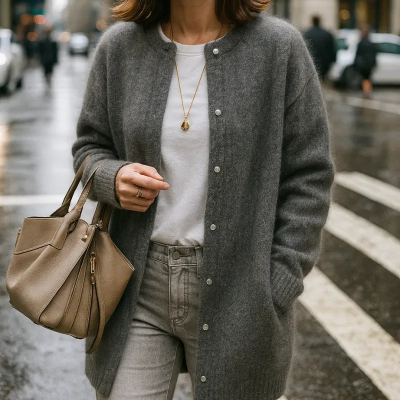 Noelle - Minimalist Button Cardigan