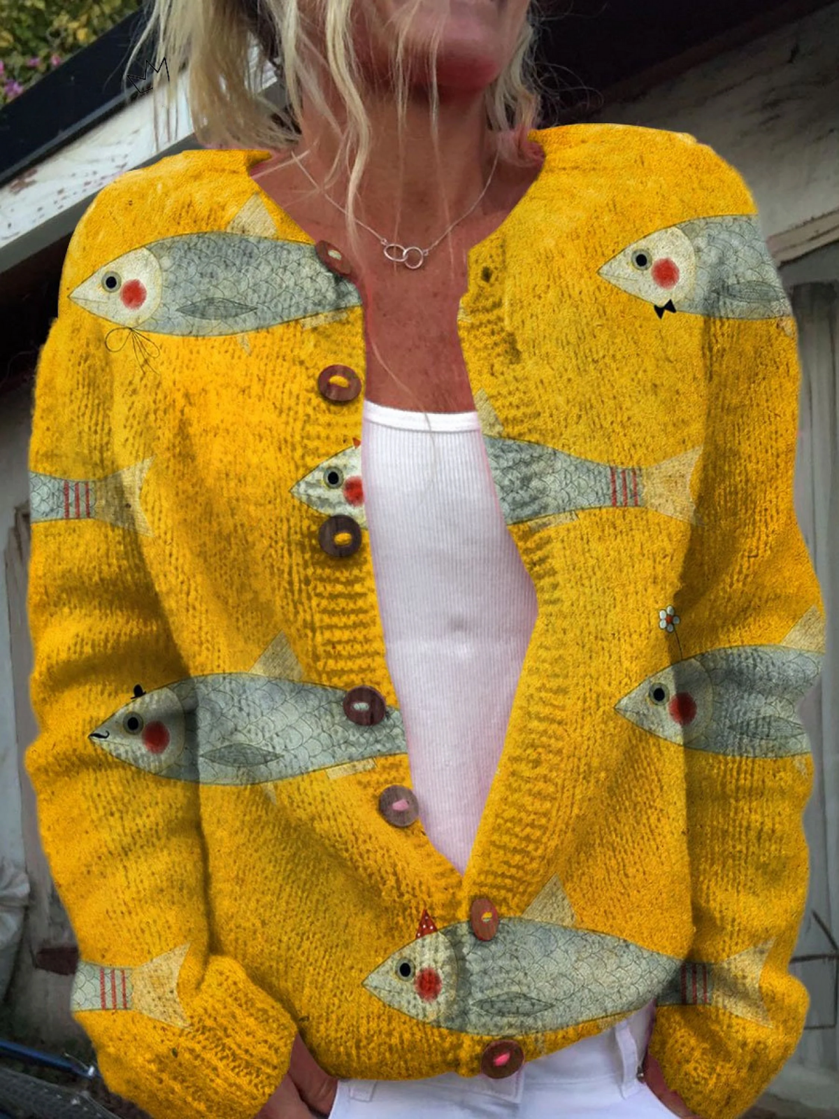 Cressida - Playful Fish Pattern Cardigan