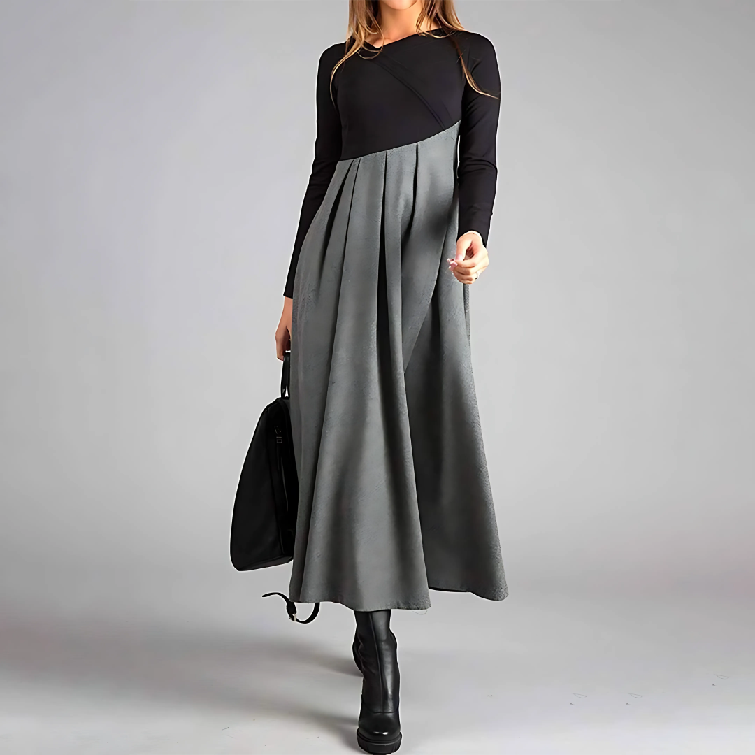 Astra - Two-Tone Long Sleeve Maxi Dress