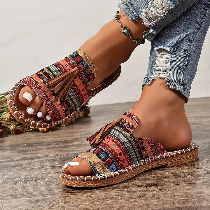 Lorraine - Boho Tassel Sandals Casual Slip-On Flats