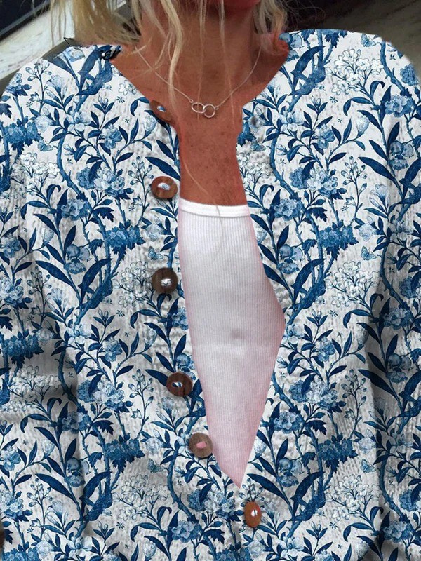 Astra - Blue Botanical Print Cardigan