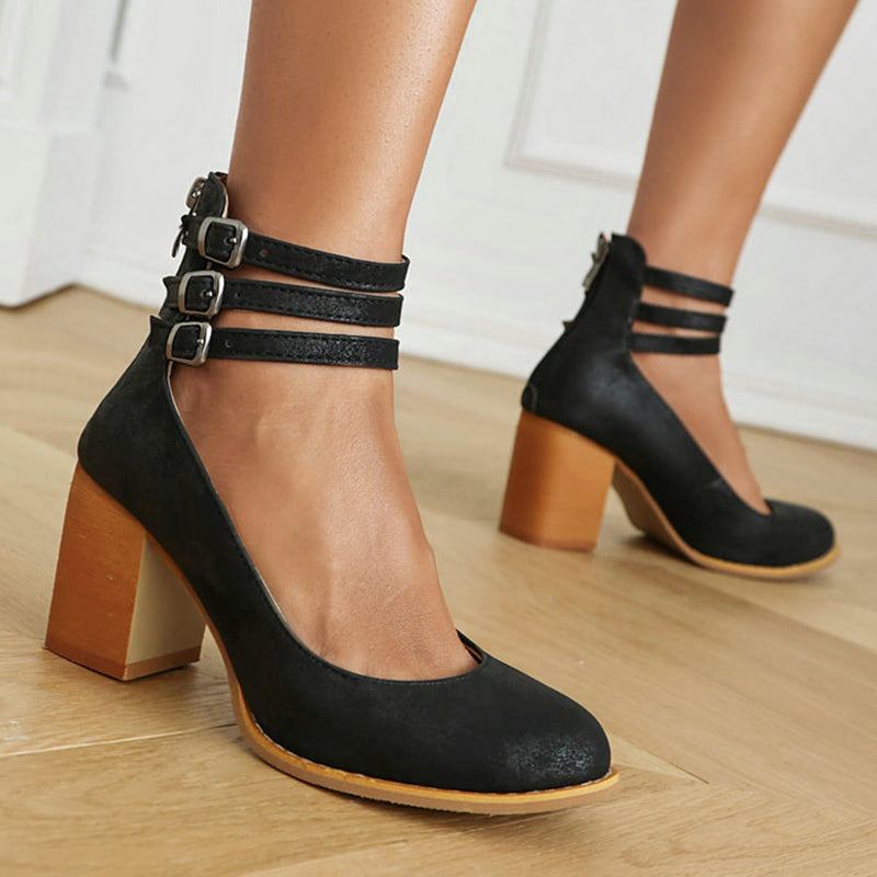 Casilda - Smooth Sandals with Ankle Strap and Thick Sole