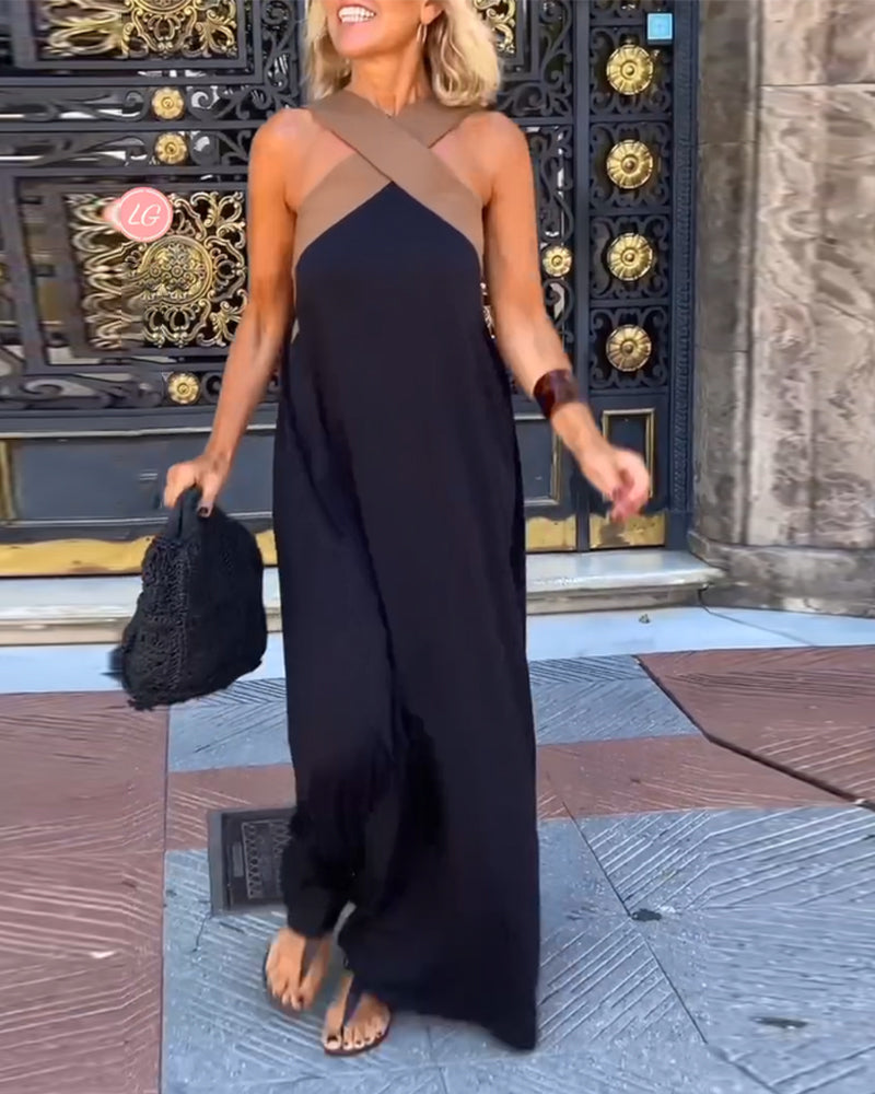 Liora - Flowing Cross-Strap Maxi Dress