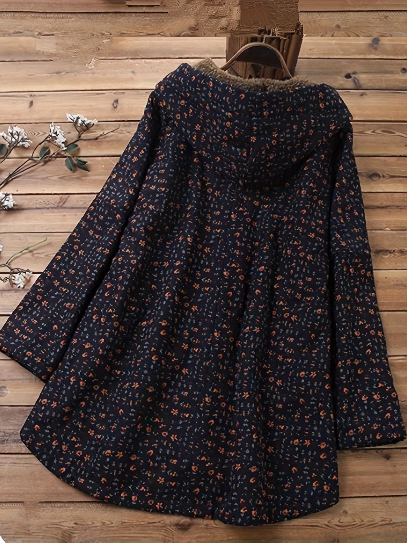 Zinnia - Vintage Floral Hooded Winter Coat