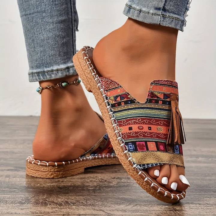 Lorraine - Boho Tassel Sandals Casual Slip-On Flats