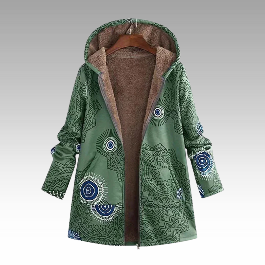 Cozeva - Bohemian Fleece-Lined Hooded Jacket