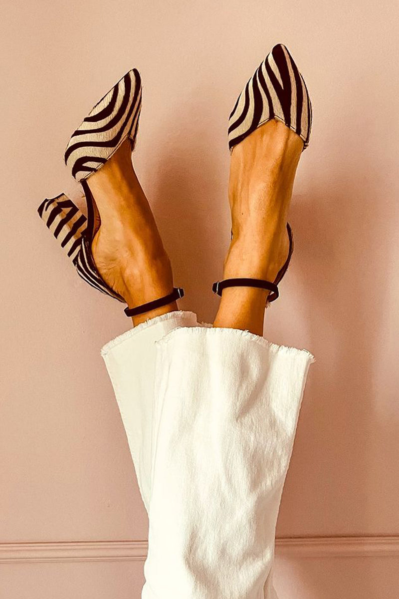 Zebrina - Medium Heel Sandals with Strap and Zebra Print