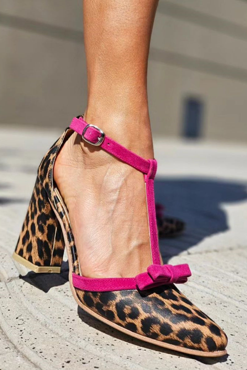 Leontina – Leopard Heels with Bold Fuchsia Straps