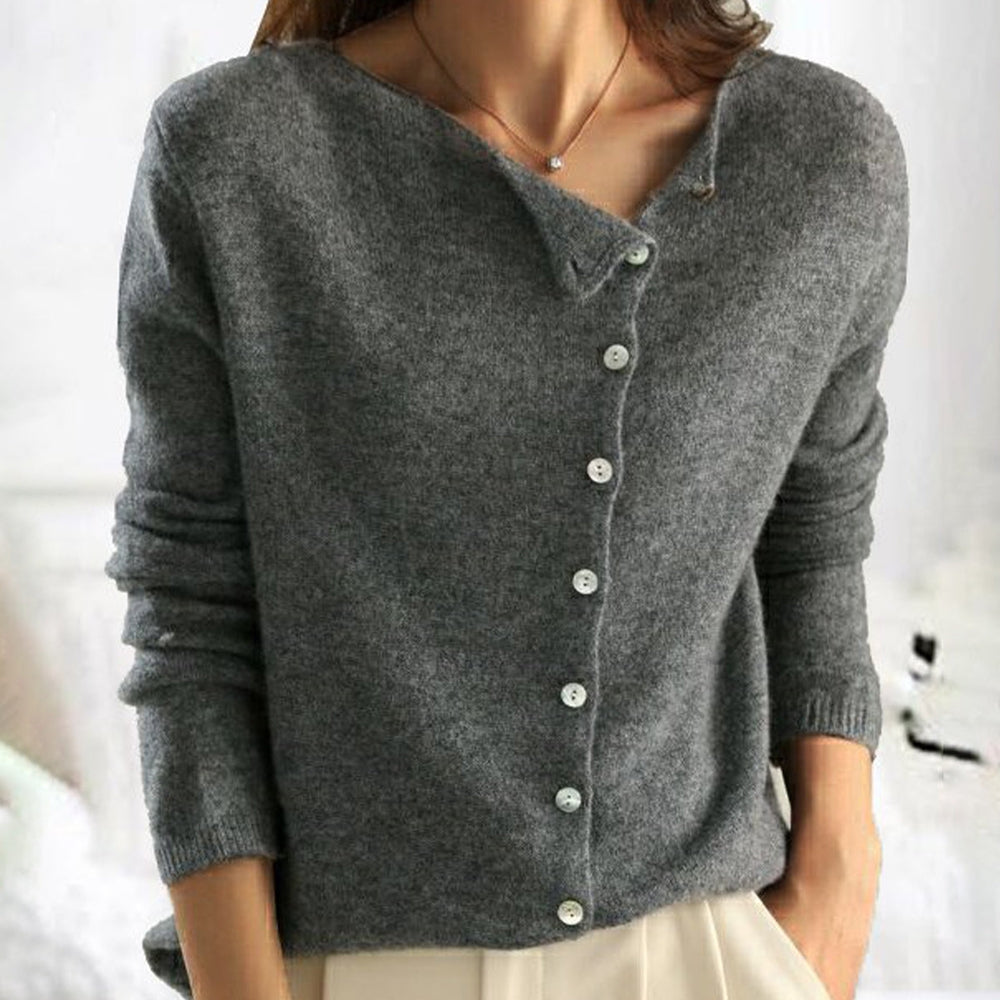 Alessia – Elegant Asymmetric Button Sweater