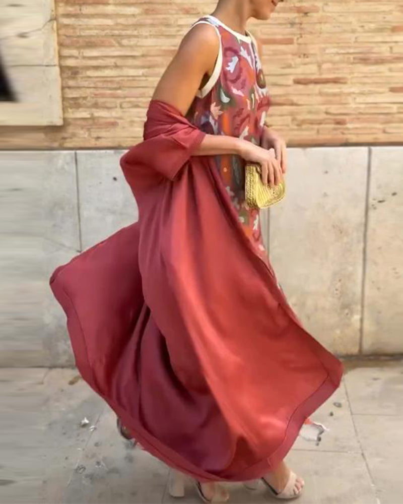 Solandra - Artistic Maxi Dress with Shawl